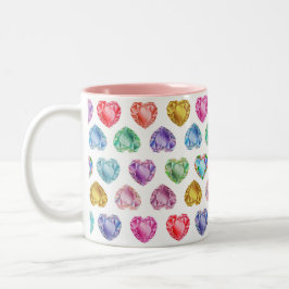 Caneca De Café Em Dois Tons Diamond Heart Watercolor Pattern Cute Pastel Girly