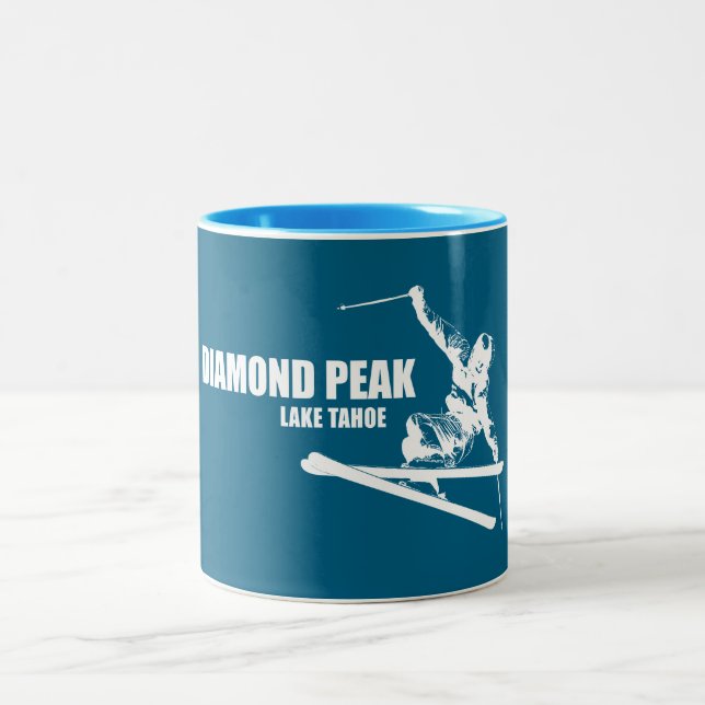 Caneca De Café Em Dois Tons Diamond Peak Lake Tahoe Skier (Centro)