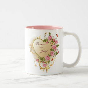 Caneca De Café Em Dois Tons Dias de os namorados - Dourado Coração com Rosas