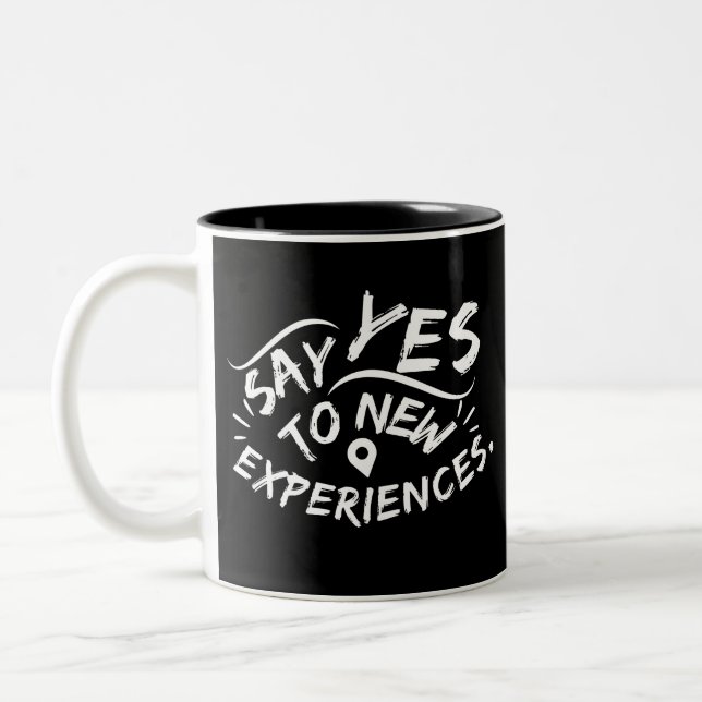 Caneca De Café Em Dois Tons Diga Sim a Novas Experiências (Texto Branco) (Esquerda)