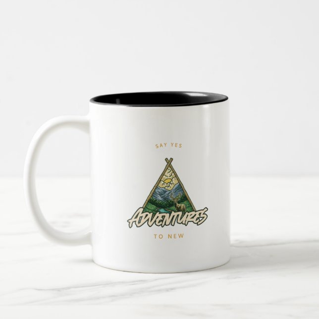 Caneca De Café Em Dois Tons Diga Sim Para Novas Aventuras (Esquerda)