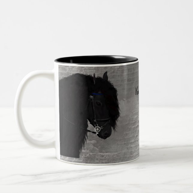 Caneca De Café Em Dois Tons Digital Art Friesian Horse (Esquerda)