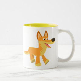Caneca De Café Em Dois Tons Dingo de desenho animado fofo