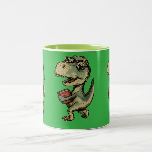 Caneca De Café Em Dois Tons Dino engraçado e fofo (Centro)