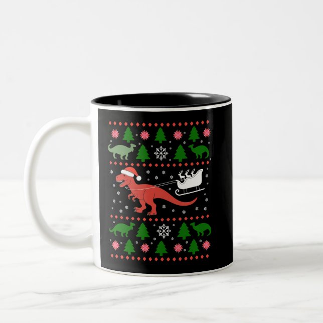 Caneca De Café Em Dois Tons Dinosaur Ugly Christmas Sweater Dino T-rex  (Esquerda)