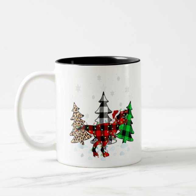 Caneca De Café Em Dois Tons Dinosaur Xmas Tree Buffalo Plaid Trex Dinosaur Chr (Esquerda)