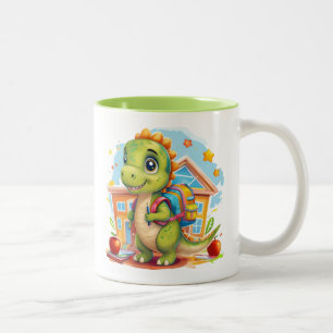 Caneca De Café Em Dois Tons Dinossauro Adorável de Volta às Escolas com Mochil
