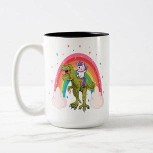 Caneca De Café Em Dois Tons Dinossauro Andando Unicórn