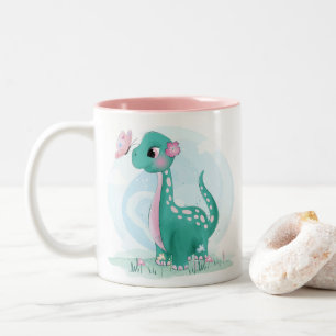 Caneca De Café Em Dois Tons Dinossauro Bonito Com Mug De Borboleta