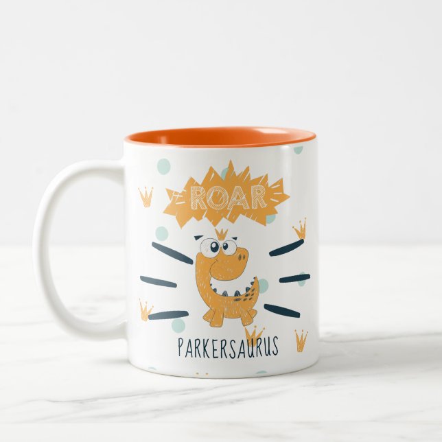 Caneca De Café Em Dois Tons Dinossauro de Rota Personalizado (Esquerda)