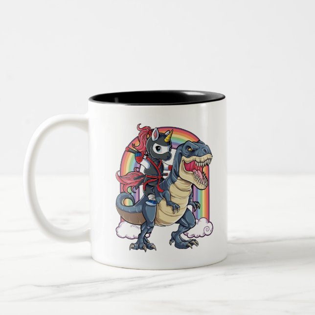 Caneca De Café Em Dois Tons Dinossauro do Unicorn Ninja Riding (Esquerda)