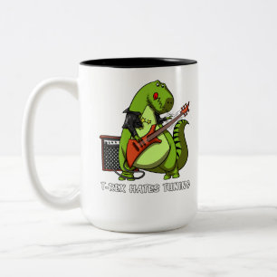 Caneca De Café Em Dois Tons Dinossauro Engraçado T-Rex Odeia Ajuste de Violão