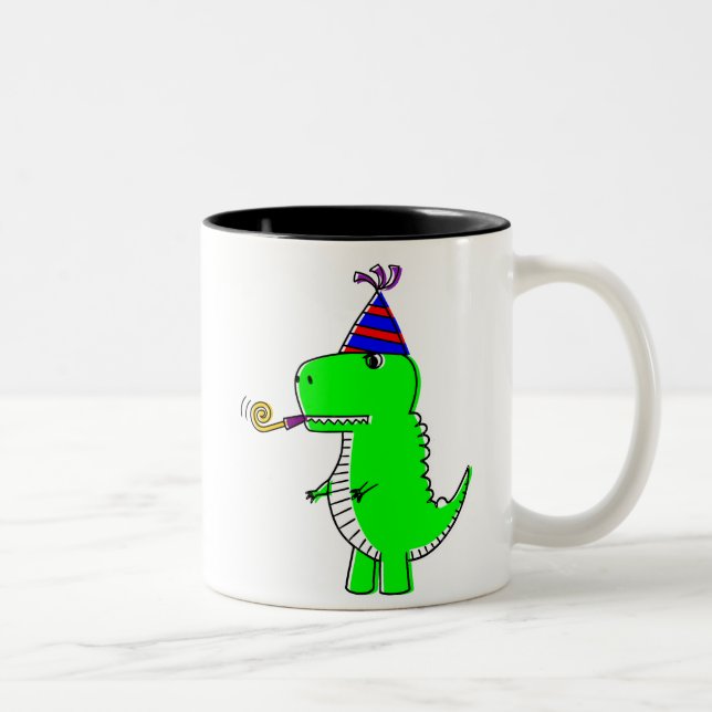 Caneca De Café Em Dois Tons Dinossauro Feliz de Aniversário (Direita)