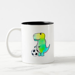 Caneca De Café Em Dois Tons Dinossauro Fofo Ama Futebol Aquarela