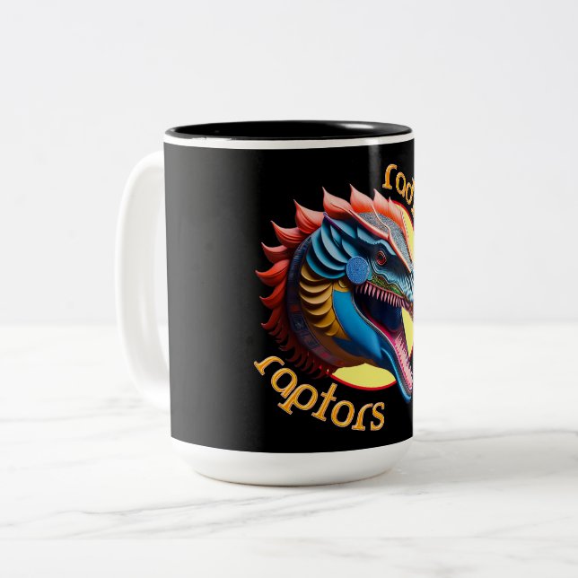 Caneca De Café Em Dois Tons Dinossauro Raptores Radicais (Frente Esquerda)