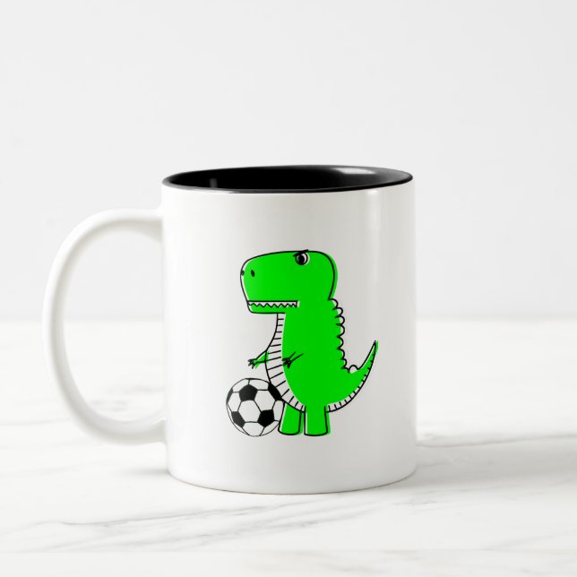 Caneca De Café Em Dois Tons Dinossauro Verde Adora Futebol (Esquerda)