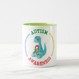 Caneca De Café Em Dois Tons Dinossauros da Consciência Autismo