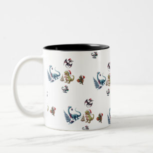 Caneca De Café Em Dois Tons Dinossauros de Natal bonitos