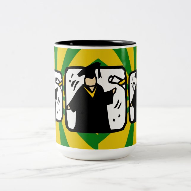 Caneca De Café Em Dois Tons Diploma de formando - Verde e Dourado (Centro)