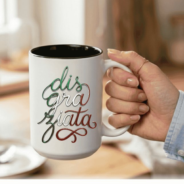 Caneca De Café Em Dois Tons Disgraziata Rótulo Italiano 3D (Disgraziata faux 3d effect Funny Italian Mug)