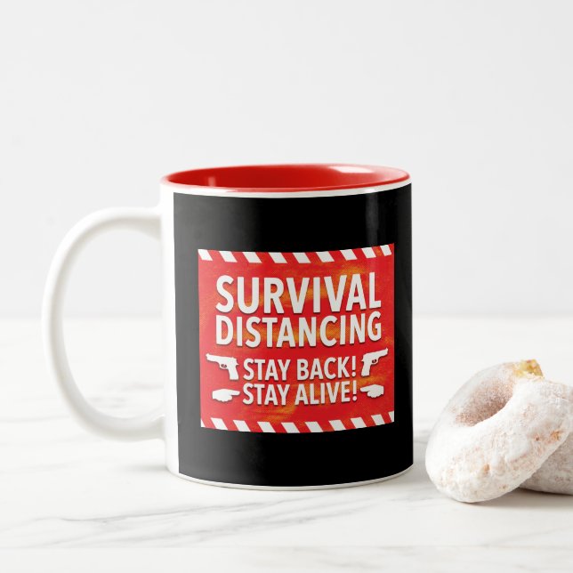 Caneca De Café Em Dois Tons Distância de Sobrevivência (Com Donut)