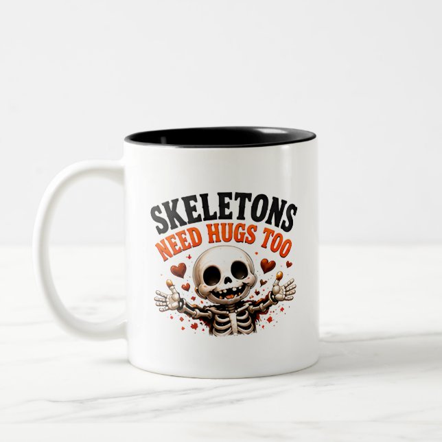 Caneca De Café Em Dois Tons 🤍 Dito Divertido de Esqueleto de Halloween 💀 (Esquerda)