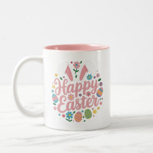 Caneca De Café Em Dois Tons Ditos Felizes Páscoa Ovo Coelho