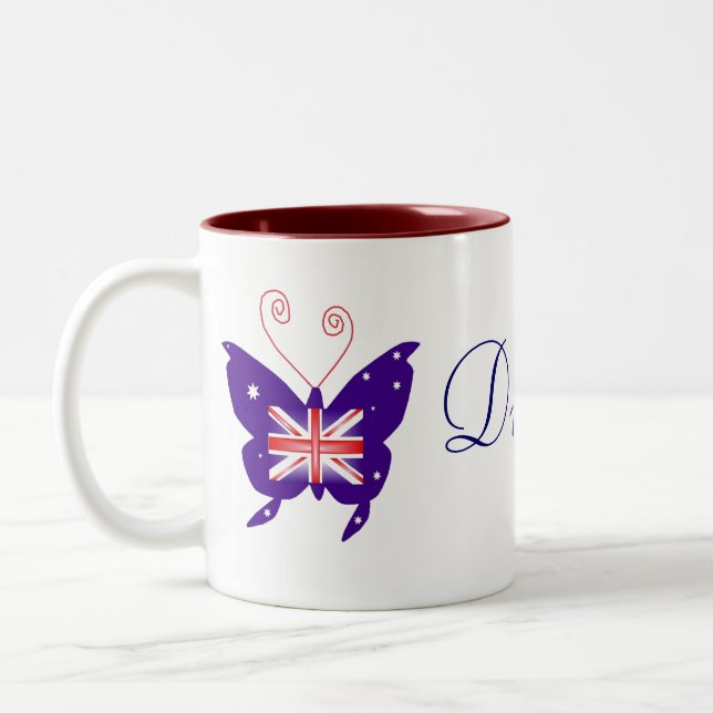 Caneca De Café Em Dois Tons Diva britânica da borboleta (Esquerda)