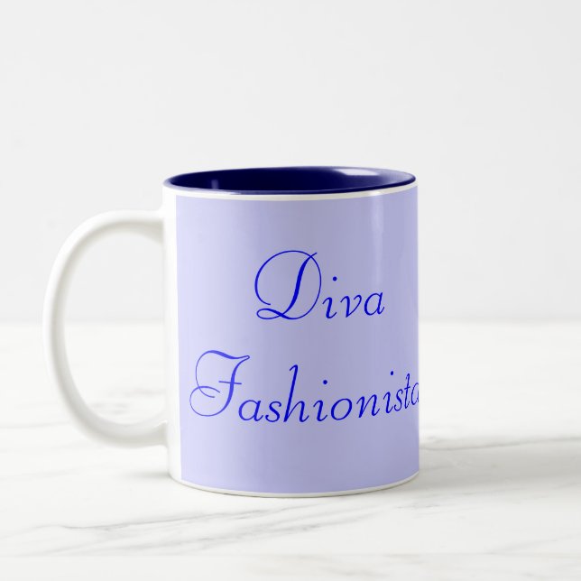 Caneca De Café Em Dois Tons Diva Fashionista Em Azul I (Esquerda)
