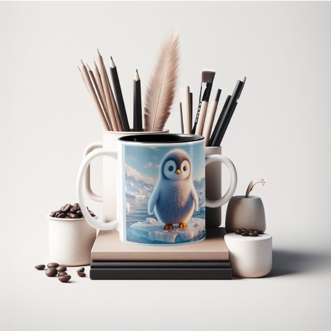 Caneca De Café Em Dois Tons diversão com o Pinguim (Fun cute penguin coffee mug.)