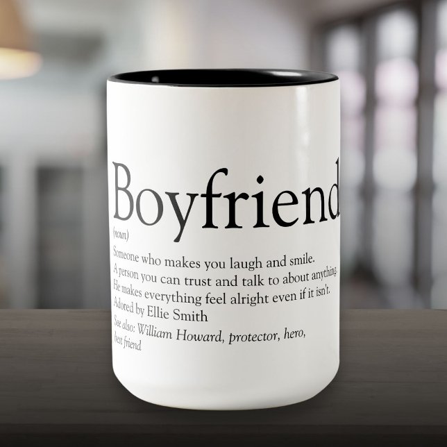 Caneca De Café Em Dois Tons Diversão Legal de definição de Namorado personaliz (Personalized Boyfriend Definition Cool Fun Two-Tone Coffee Mug)