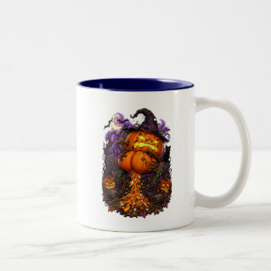 Caneca De Café Em Dois Tons Diversão no Dia das Bruxas da Abóbora Pescando e F