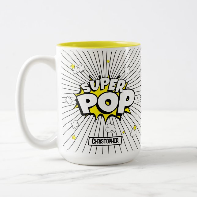 Caneca De Café Em Dois Tons Diversão Simples SUPER POP! Piada de Pipoca | (Esquerda)