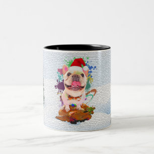 Caneca De Café Em Dois Tons Divertido Cachorro Francês Bonito Latindo no Natal