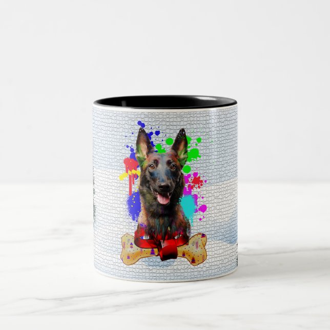 Caneca De Café Em Dois Tons Divertido, Cachorro Malinois Fofo de Natal (Centro)