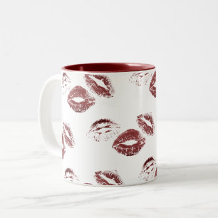 Caneca De Café Em Dois Tons DIVERTIDO! Impressões de Batom Vermelho