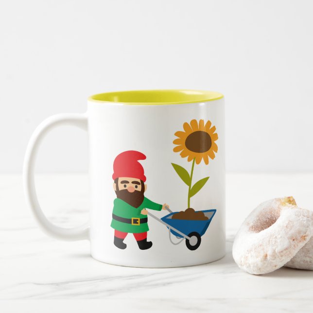 Caneca De Café Em Dois Tons Divertimento dos gnomos do jardim (Com Donut)