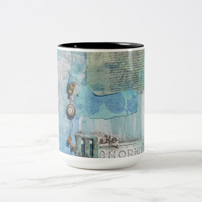 Caneca De Café Em Dois Tons Dizendo Mídia Mistura Azul (Centro)
