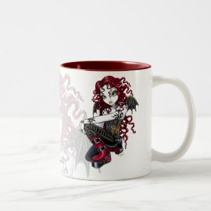 Caneca De Café Em Dois Tons Do tatuagem gótico da rosa vermelha de "Terri"