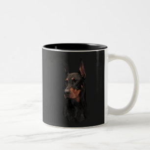 Caneca De Café Em Dois Tons Doberman Pinscher, Botão de Camisa de Relógio Qu