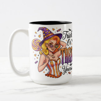 Caneca De Café Em Dois Tons Doce Bruxa de Truque ou Trate a Si Mesmo
