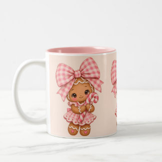 Caneca De Café Em Dois Tons Doce Menina de Pão de Mel Rosa Natal em Aquarela