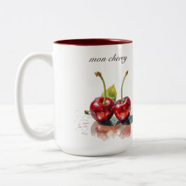 Caneca De Café Em Dois Tons Doces Cerejas em Watercolor, sob medida