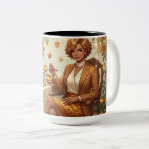Caneca De Café Em Dois Tons Doces de Outono Aconchegantes – Mesa de Sobremesa