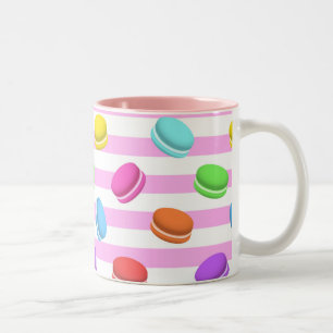 Caneca De Café Em Dois Tons Doces Macarons - Listras Coloridas Pastel