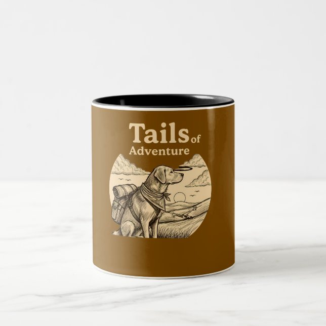 Caneca De Café Em Dois Tons Dog Tails of Adventure Funny Dog Lover Hiking  (Centro)