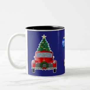 Caneca De Café Em Dois Tons Doggie Treine de Natal Little Red Truck