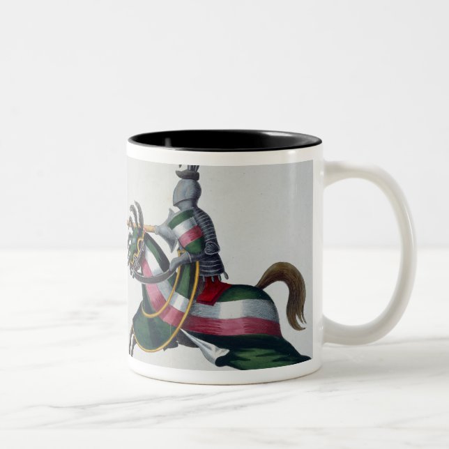 Caneca De Café Em Dois Tons Dois cavaleiros em um competiam, placa 'de uma (Direita)