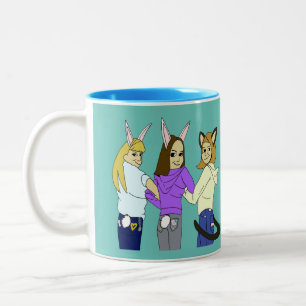 Caneca De Café Em Dois Tons Dois coelhos e um gatinho