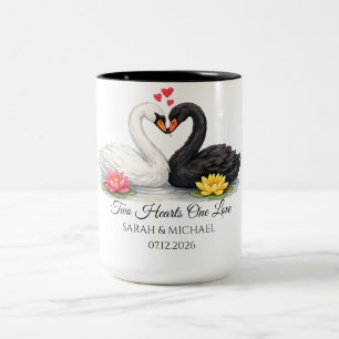 Caneca De Café Em Dois Tons Dois Corações Um Amor Cisne Casamento Aniversário